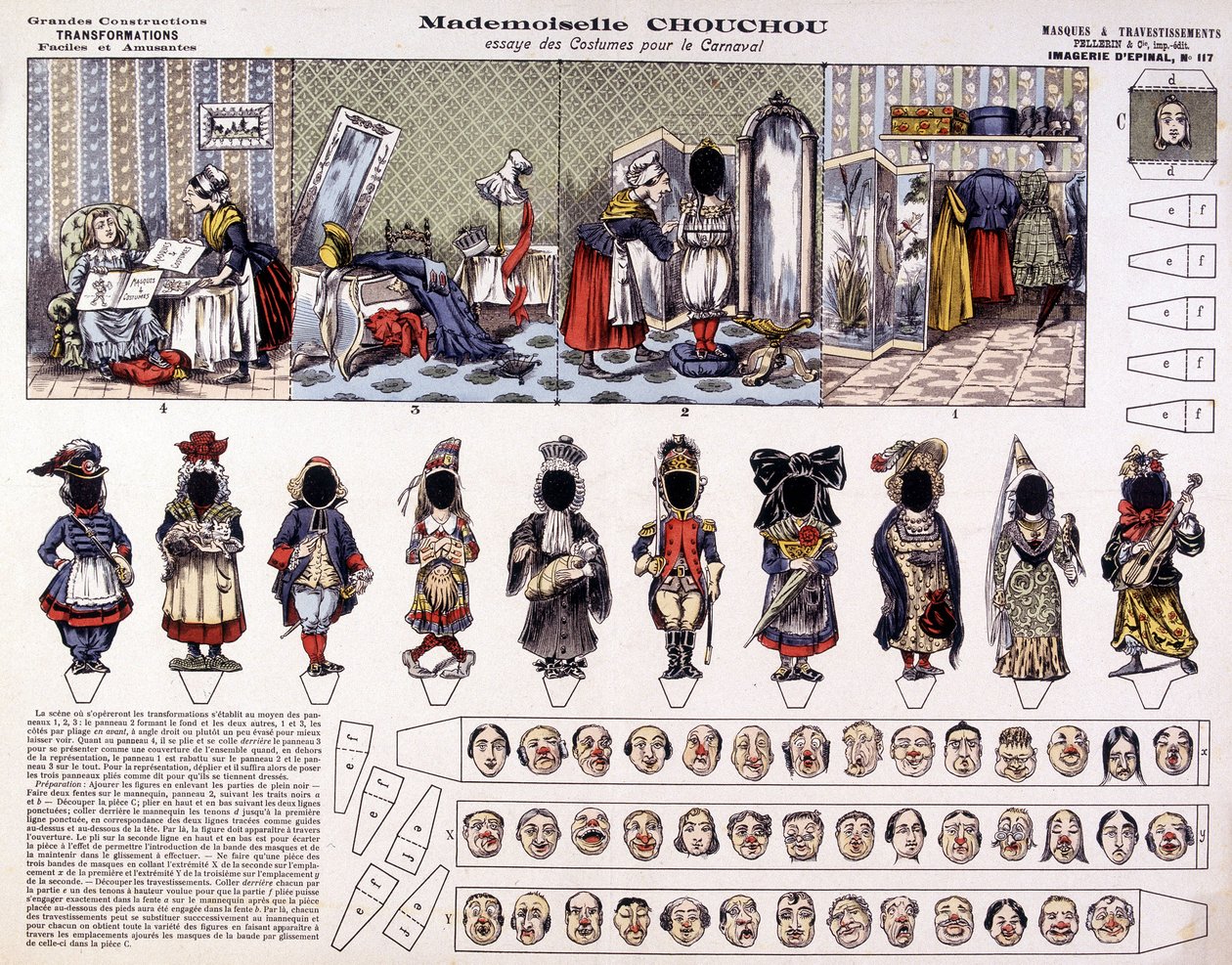 Mademoiselle Chouchou - Probeer kostuums voor carnaval: transformaties. 19e eeuw. door French School