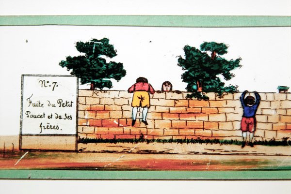Toverlantaarnbeeld dat een scène uit het sprookje 