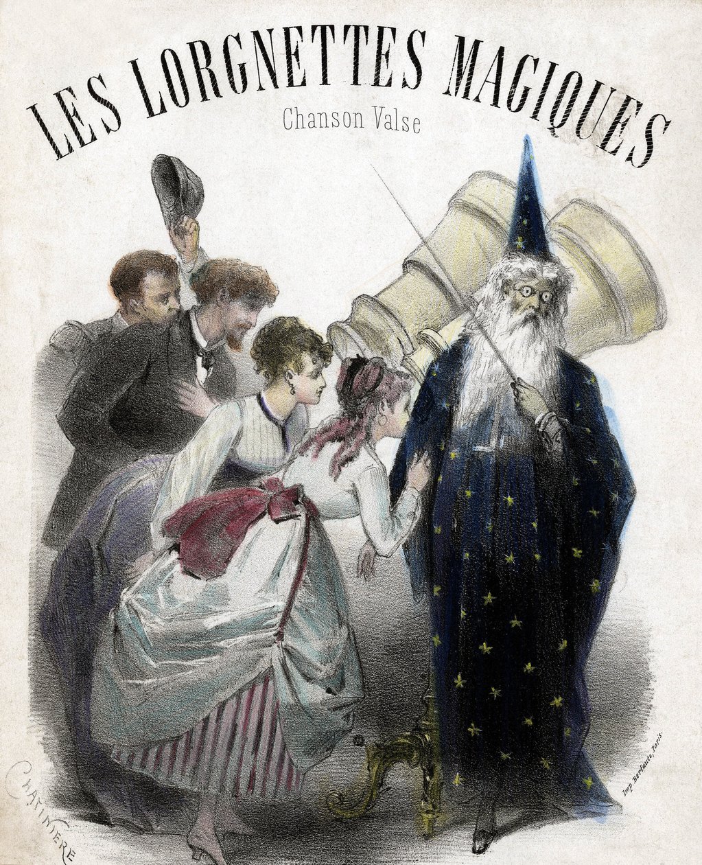 Magische lorgnetten, lied voor populaire wals. Lithografie door French School