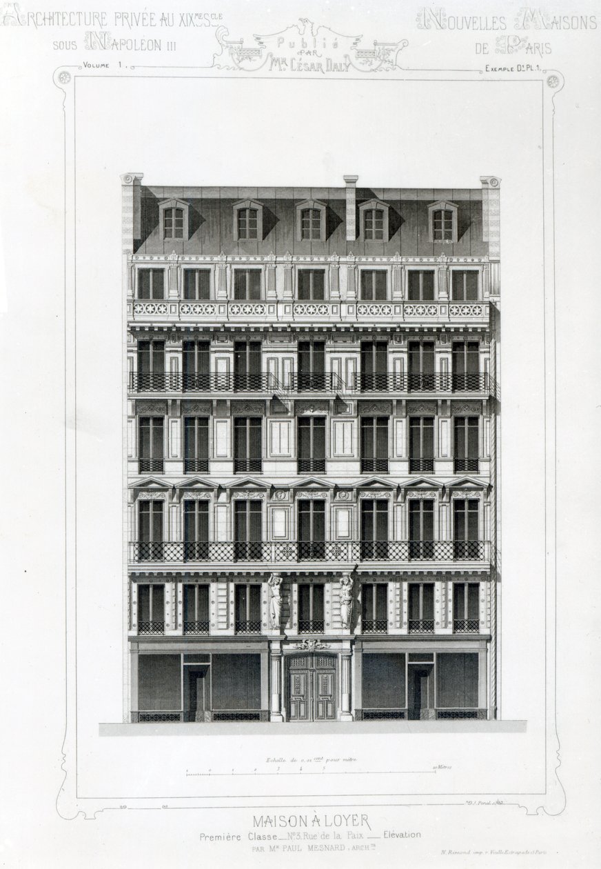 Maison A Loyer, No 3 Rue de la Paix, Parijs; Architecture Privee au C19th door French School