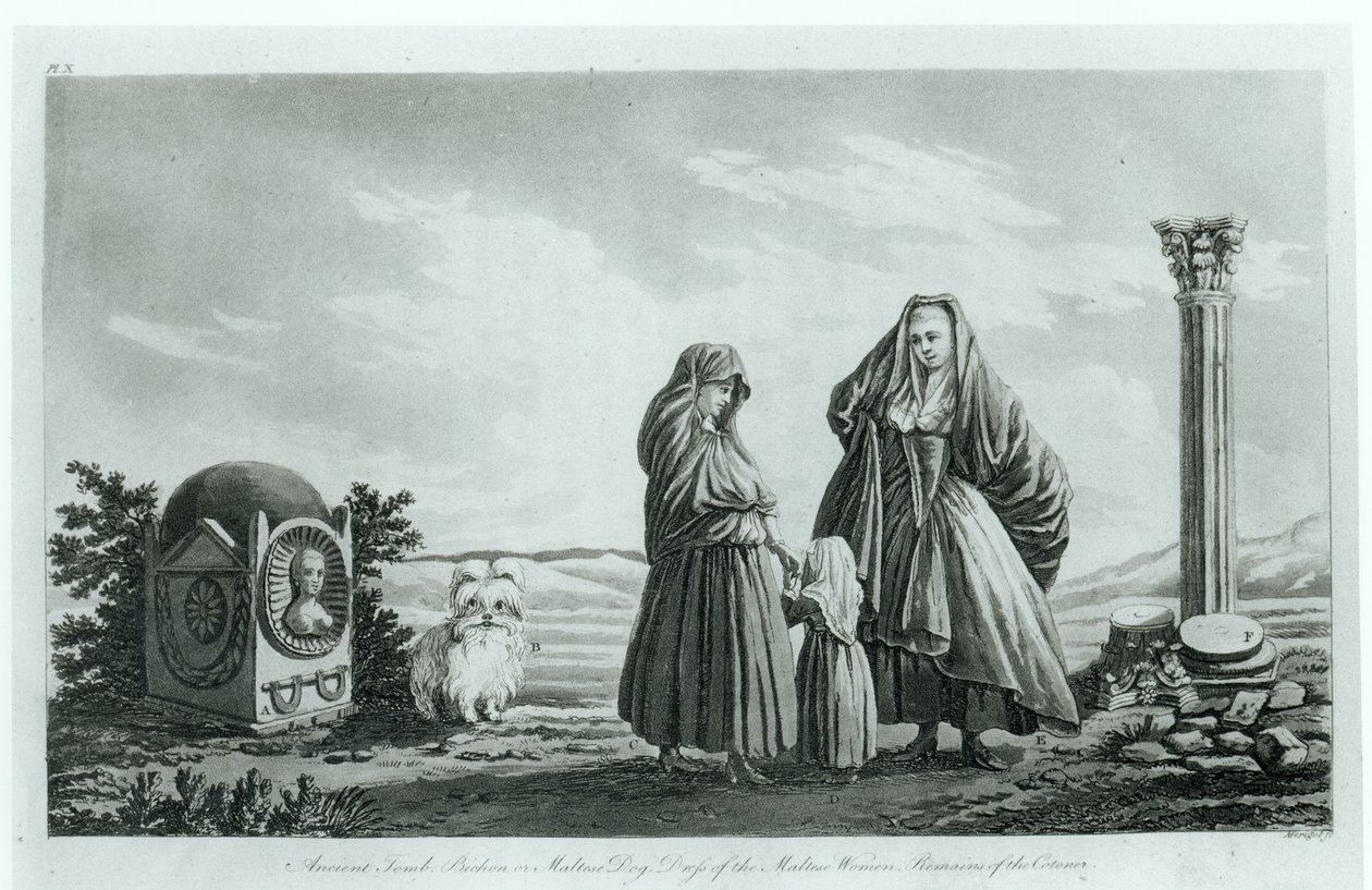 Maltese Vrouwen, uit Oud en Modern Malta door Pierre Marie Louis de Boisgelin de Kerdu, gepubliceerd 1805 door French School