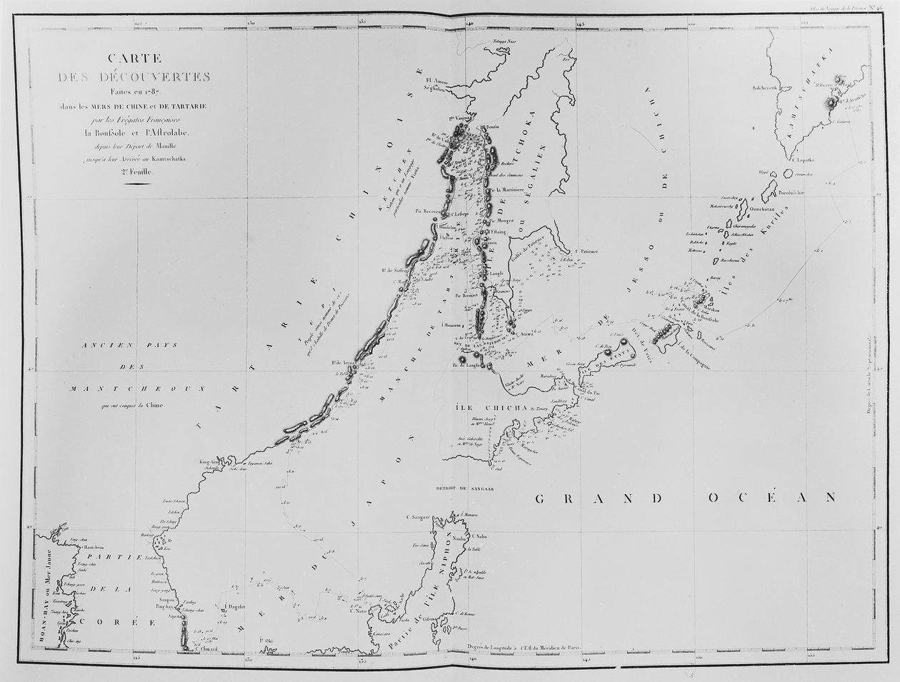 Kaart van de ontdekkingen gedaan in 1787 in de Chinese Zeeën en Straat van Tartary door de Franse fregatten La Boussole en L