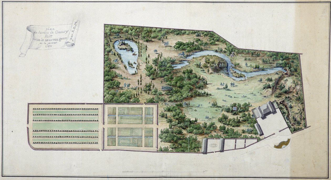 Kaart van de tuin van Chanvry (Seine en Oise) door French School