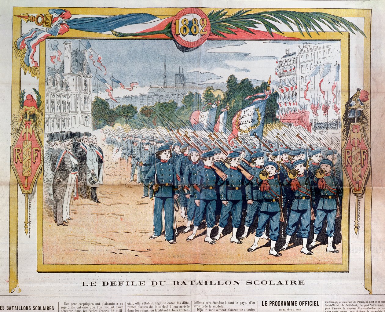 Mars van schoolbataljons op 14 juli 1882 door French School