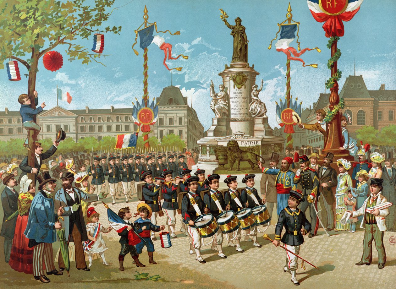 Mars van schoolbataljons op 14 juli 1883 op de Place de la République door French School
