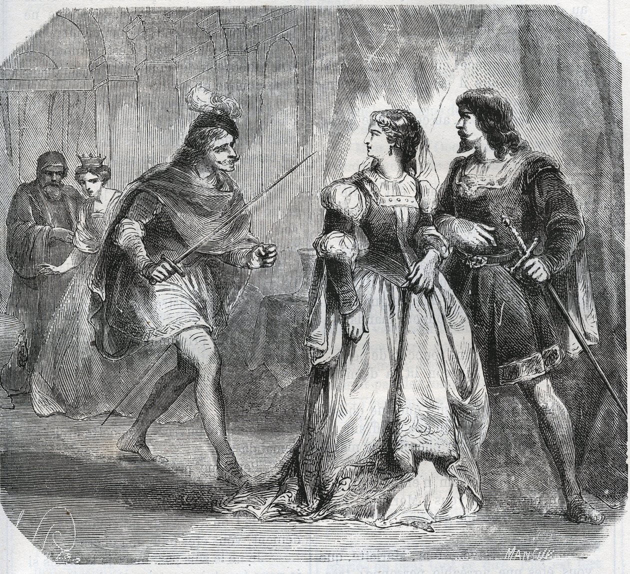 Marguerite de Baviere, Hertogin van Bourgondië (1363-1423) en Koningin Isabeau (Isabelle, Elisabeth) van Beieren (1371-1435) scheiden Lodewijk I van Valois, Hertog van Orléans (1372-1407) en Jan zonder Vrees, Hertog van Bourgondië (1371-1419), die vechten  door French School