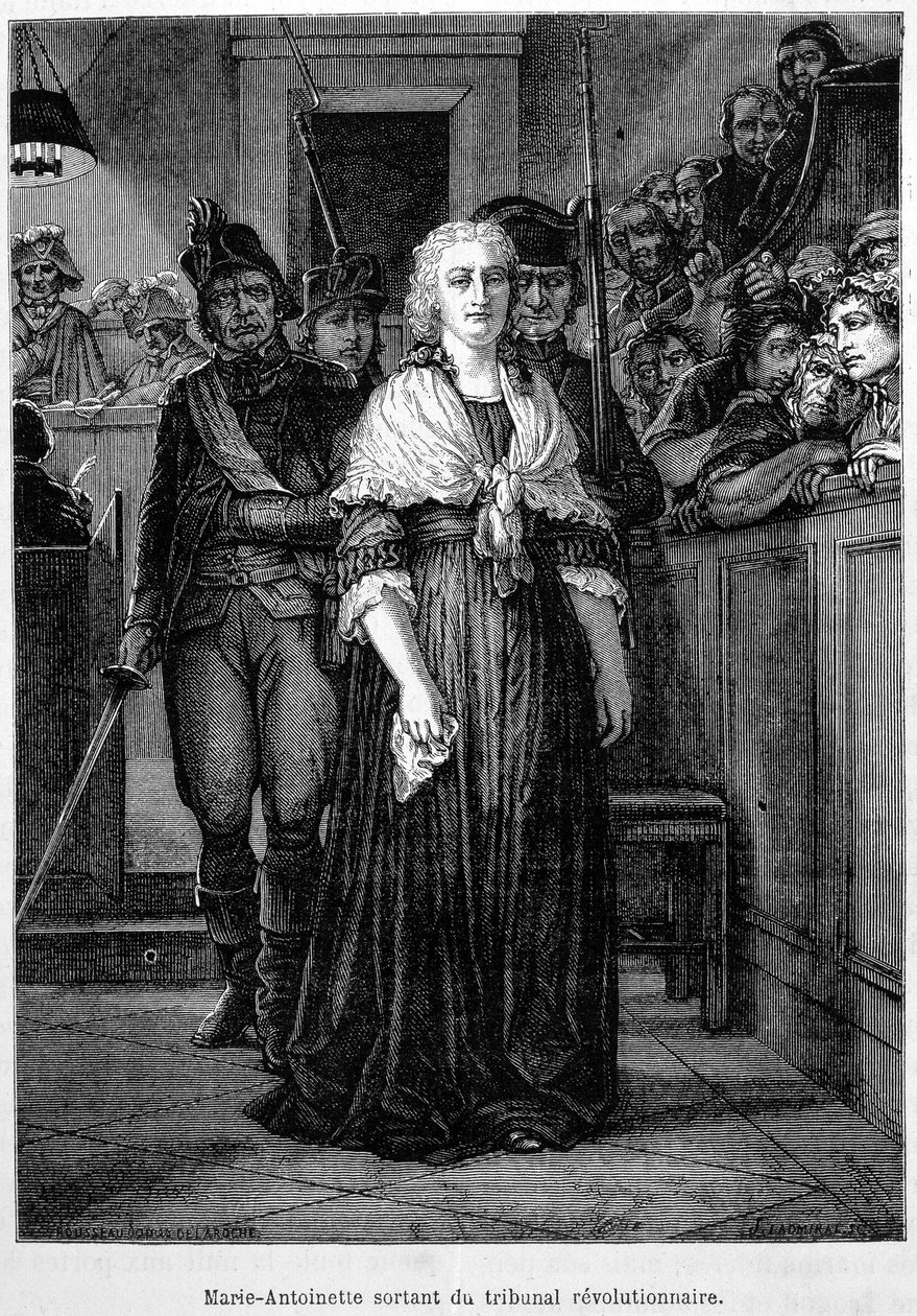Marie Antoinette verlaat het revolutionaire tribunaal - gravure - in 