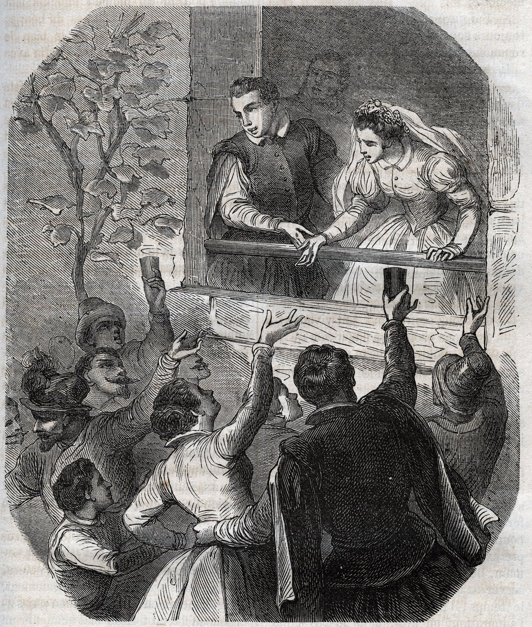 Huwelijk van Martin Guerre (circa 1524) en Bertrande de Rols in Artigat (Ariege) op 15 mei 1539. Gravure uit 1871 in 