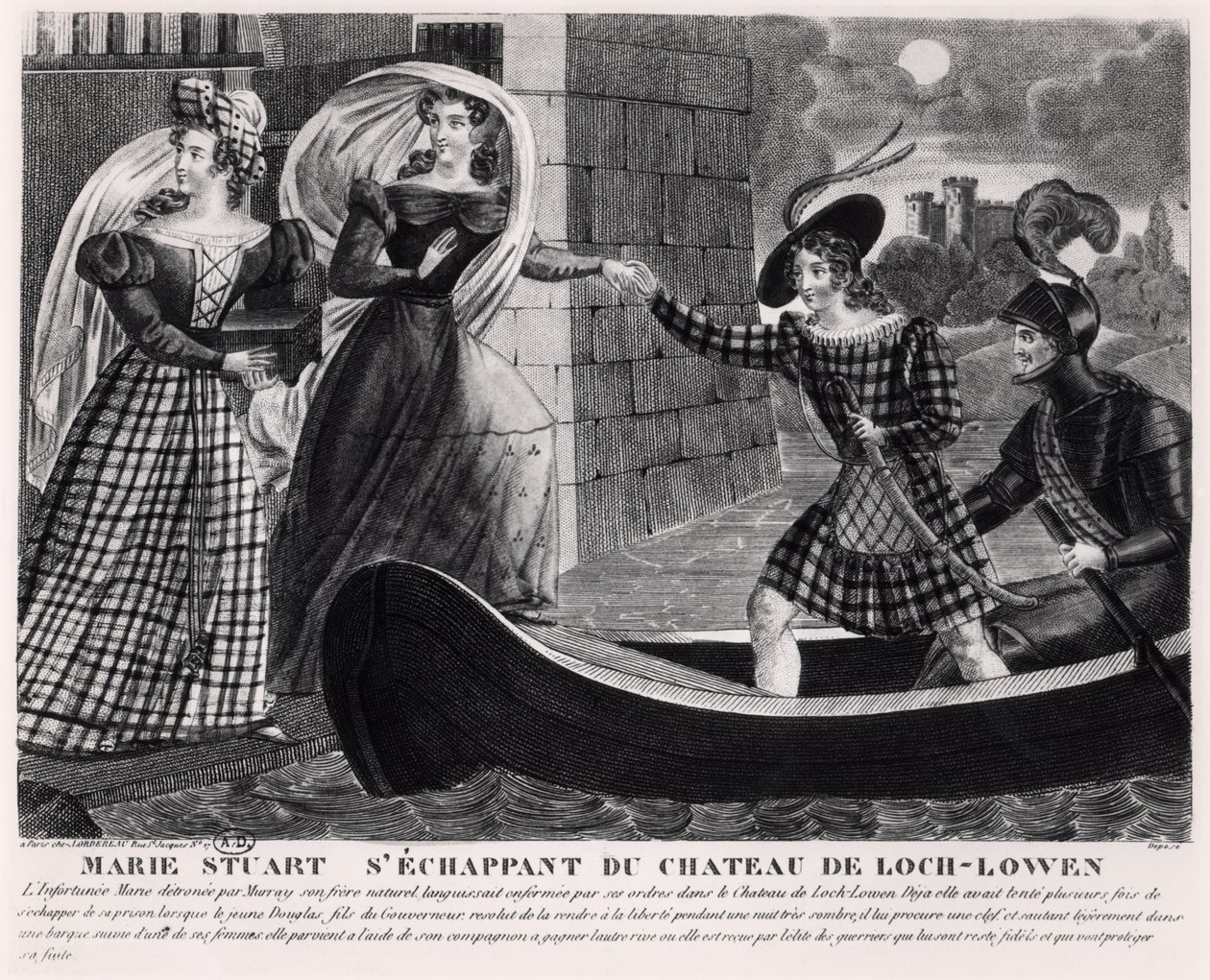Mary Stuart (1542-87) ontsnapt uit Loch Leven Castle door French School