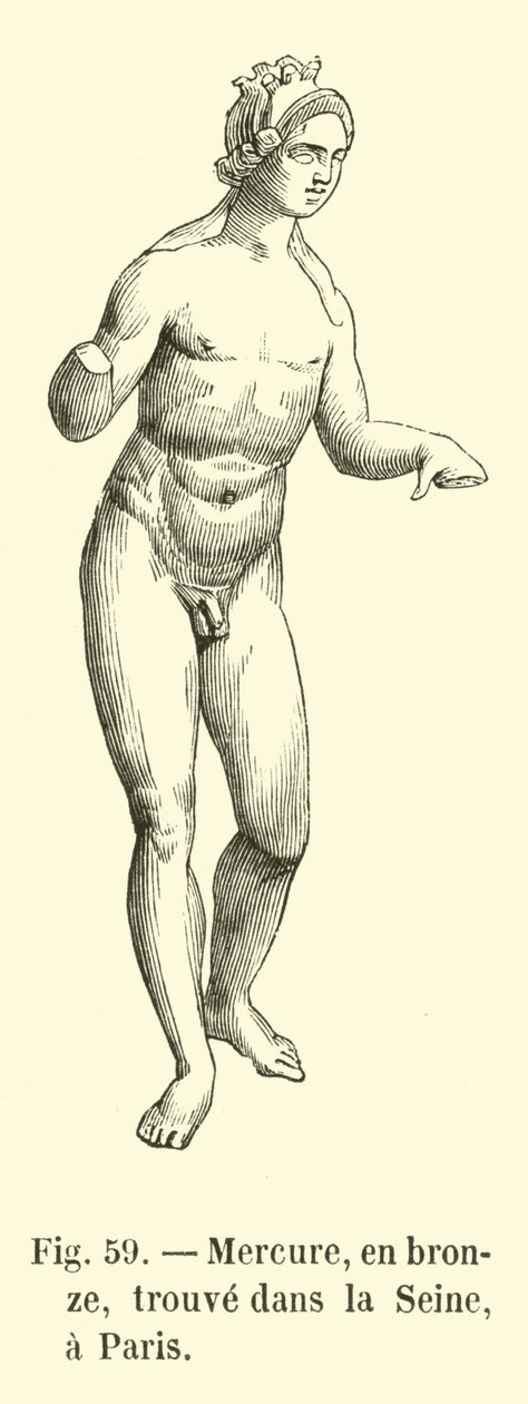 Mercurius, in brons, gevonden in de Seine, Parijs (gravure) door French School