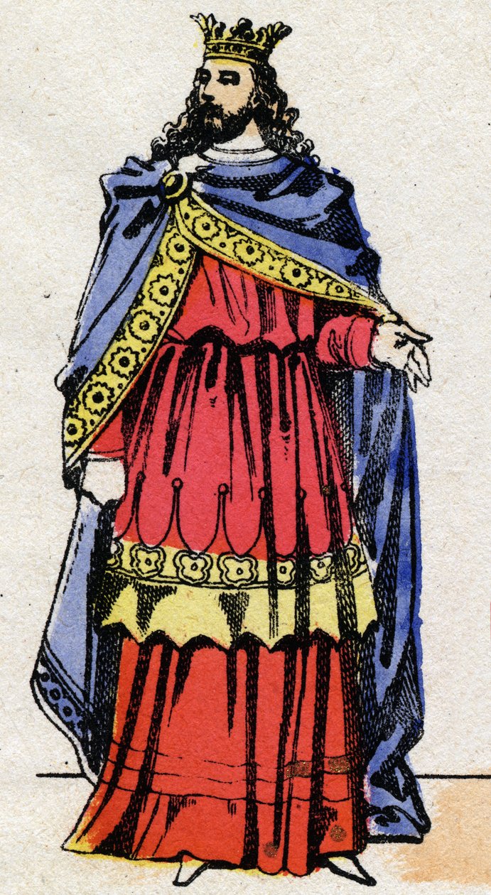 Merovingische dynastie: Portret van Childerik III (714-755) Koning der Franken van 743 tot 751. Epinal afbeelding uit het einde van de 19e eeuw. Privécollectie. door French School