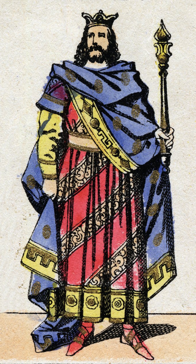 Merovingische dynastie: Portret van Clotaire IV (685-719) Koning der Franken van Austrasië van 717 tot 719. Epinal afbeelding uit het einde van de 19e eeuw. Privécollectie. door French School
