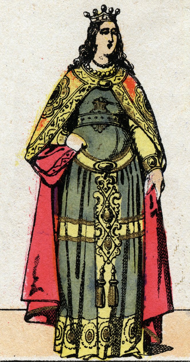 Merovingische Dynastie: Portret van koningin Clothilde, vrouw van Dagobert III. Epinal afbeelding eind 19e eeuw. Privécollectie. door French School