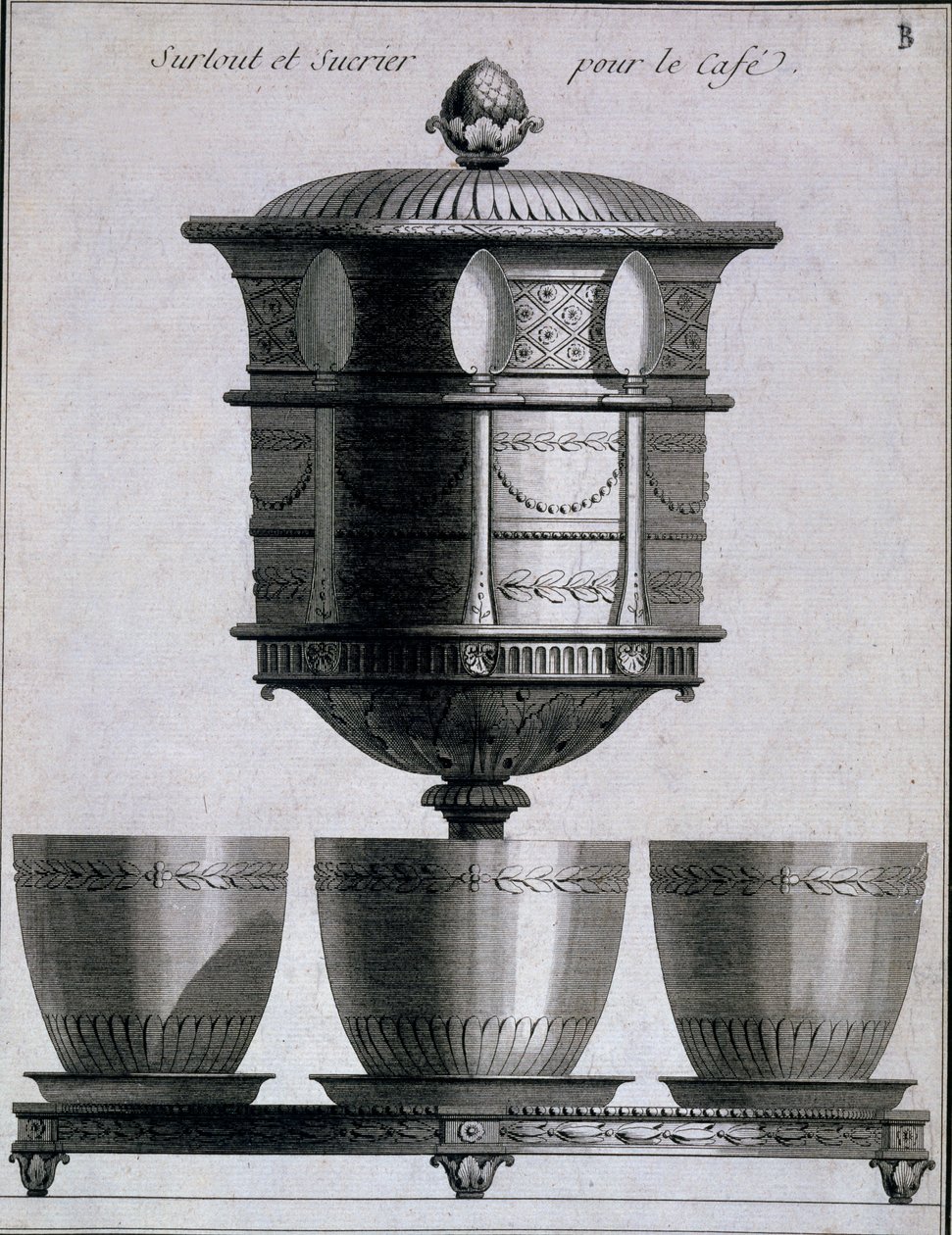 Metaalwerk: koffieset met lepels en suikerhouder, 1780-96 door French School