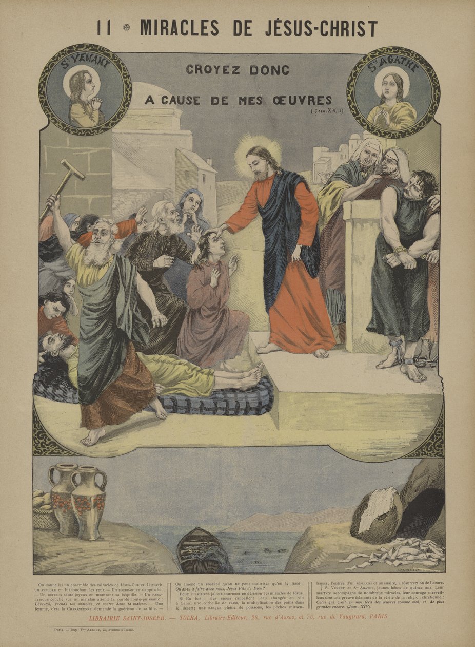 Wonderen van Jezus Christus (kleurenlitho) door French School