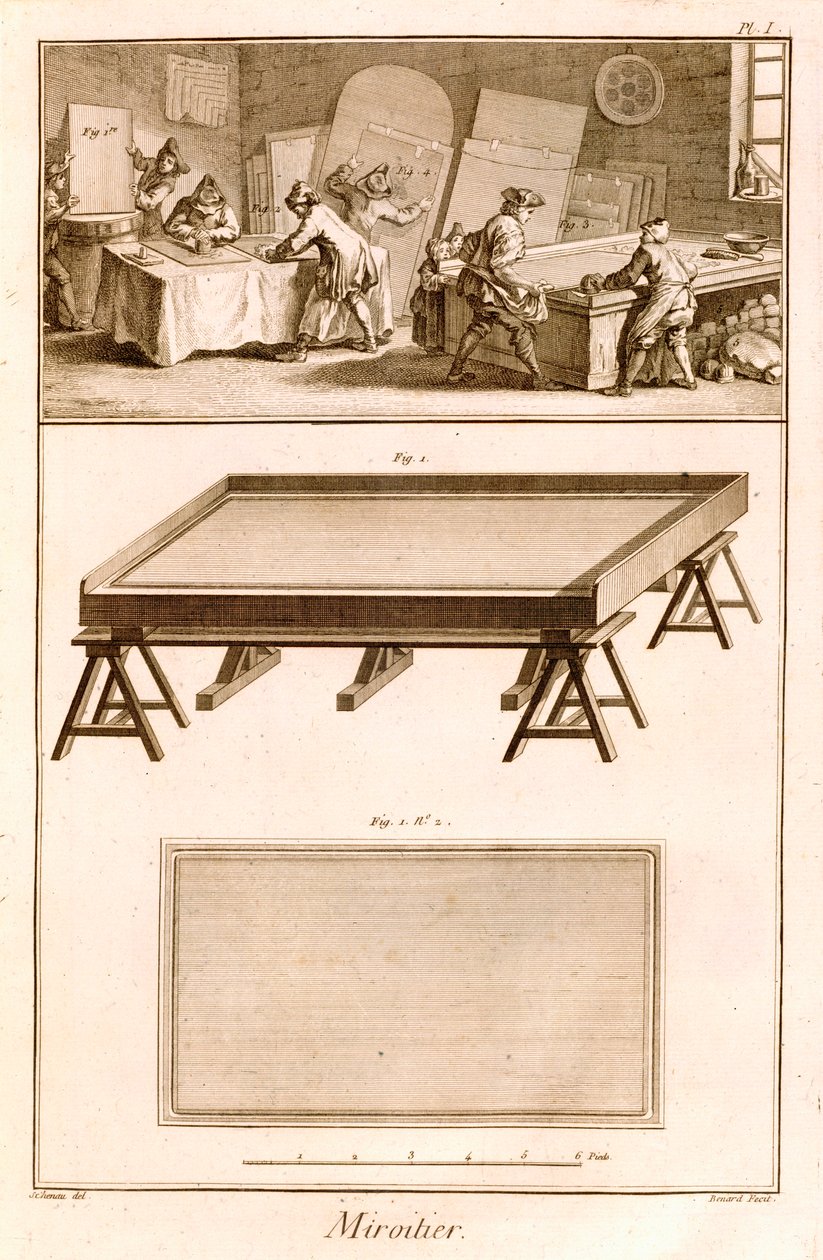 Spiegelmaken uit Diderots Encyclopedie, 1751-72 door French School