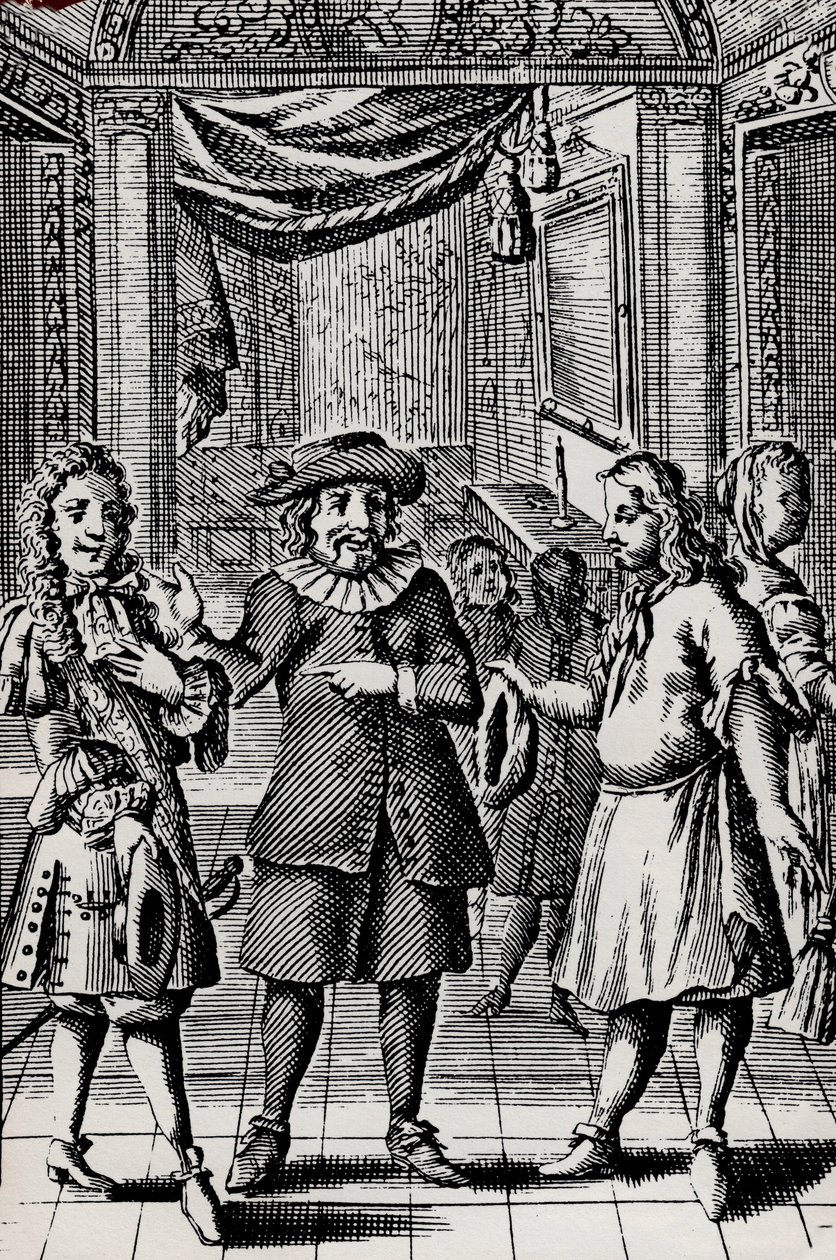 De vrek, gravure uit het werk van Molière, pseudoniem van Jean-Baptiste Poquelin (1622-1673) - Scène uit het stuk van Molière L