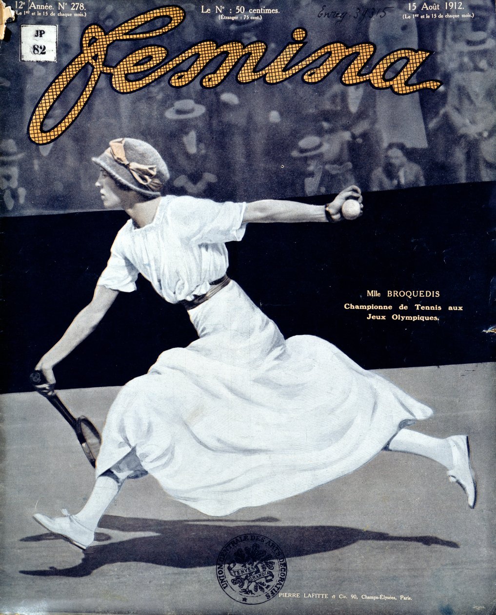 Miss Broquedis, Olympisch tenniskampioen, voorpagina van Femina, nummer 278, 15 augustus 1912 door French School