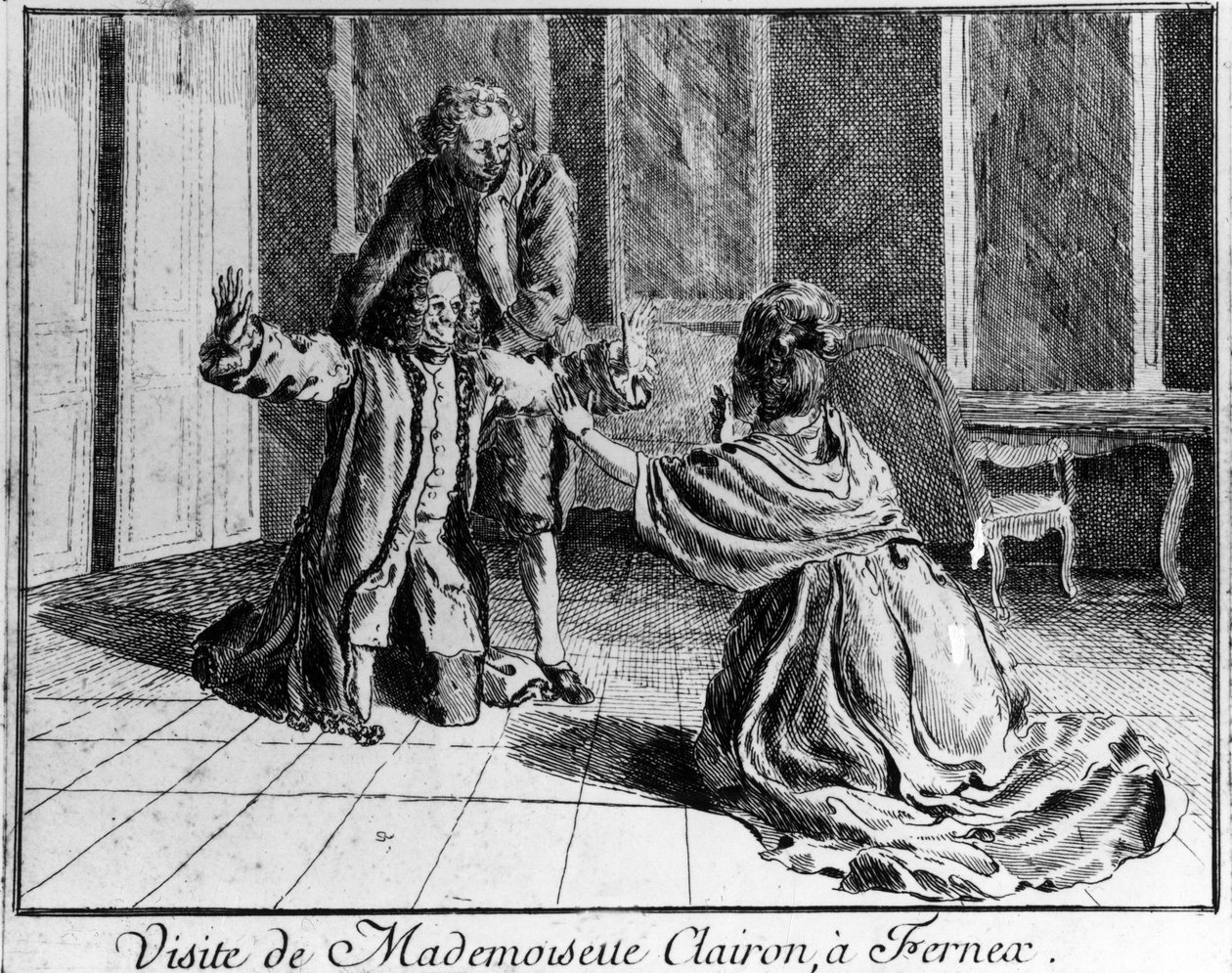 Miss Clairon (Mademoiselle Clairon Josephe Leris de La Ttude genaamd Mademoiselle Clairon (1723-1803) Franse actrice, bezocht Ferney bij Voltaire. Gravure 18e eeuw. door French School