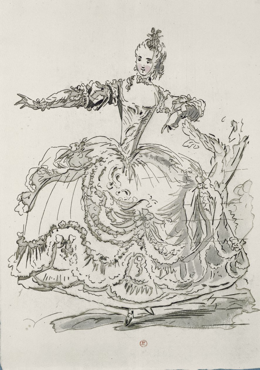 Miss Puvigne als Het Levende Standbeeld, in Pigmalion, een libretto door Lamotte, gecomponeerd door Jean-Philippe Rameau, 1748 (kleurgravure) door French School