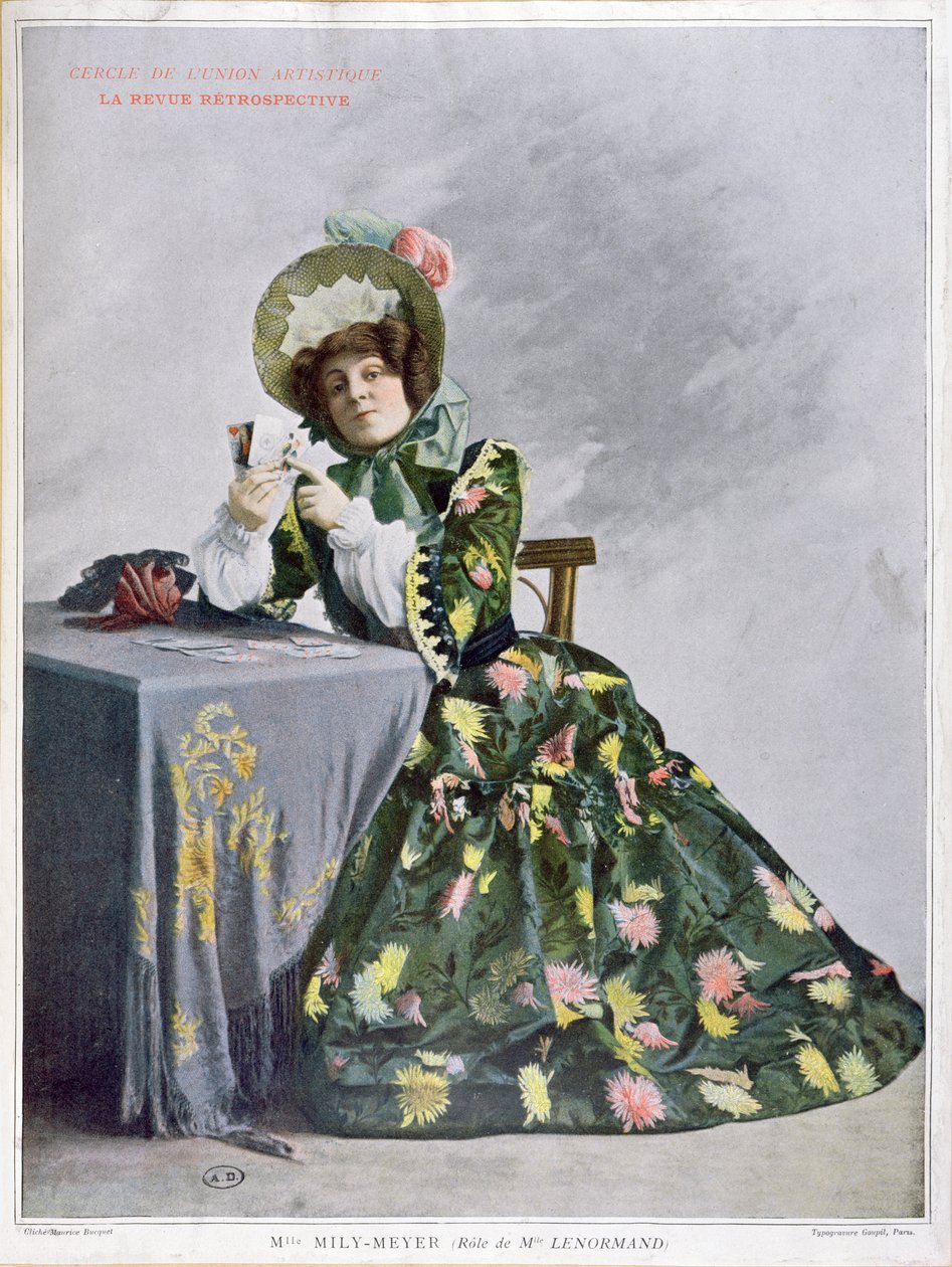 Mlle Mily-Meyer in de rol van Mlle Le Normand, 1899 door French School
