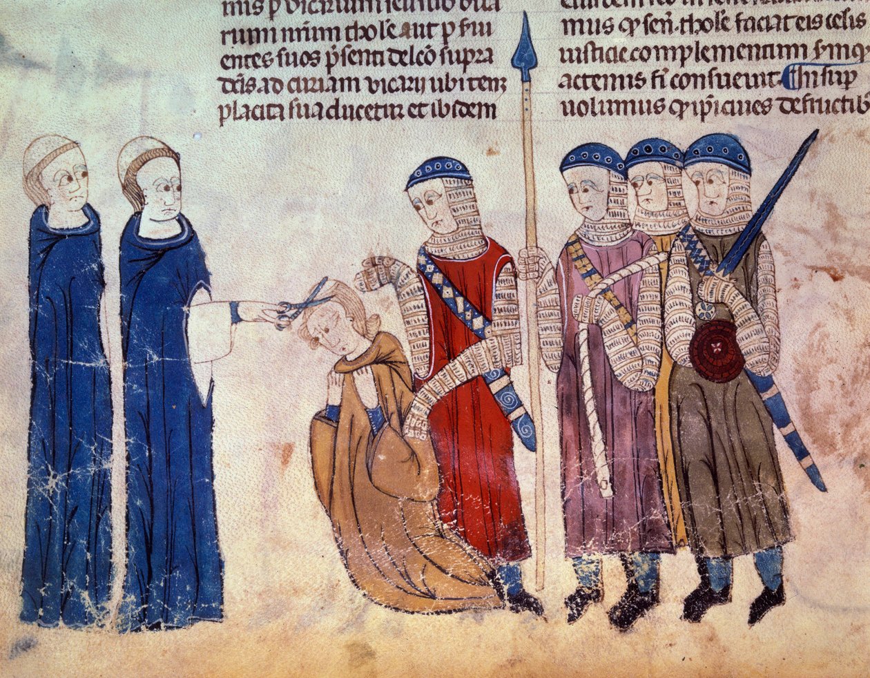 Monnik gemaaid als straf voor zijn losbandigheid. Miniatuur uit het manuscript 