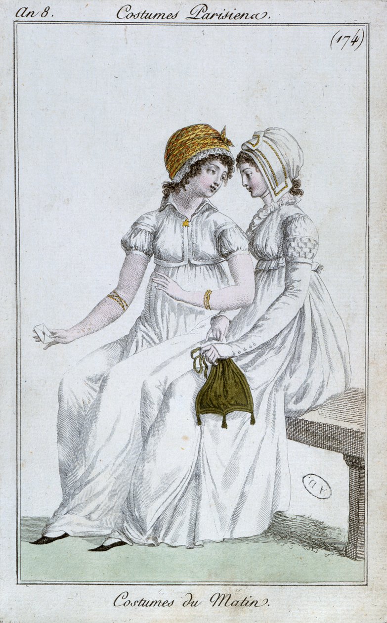 Ochtendjurk, modeplaat uit Costumes Parisiens, 1800 door French School