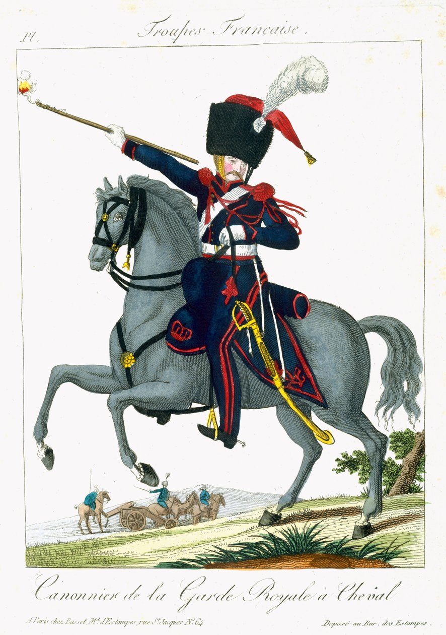 Bereden Kanonnier van de Koninklijke Wacht, uit Troupes Francaises, uitgegeven bij Basset, Parijs door French School