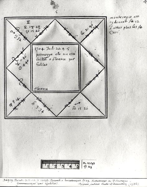 Ms.Fr.12293 fol.49 Horoscoop van Petrarca door Galileo, uit een collectie horoscopen van figuren 14e tot 17e eeuw door French School
