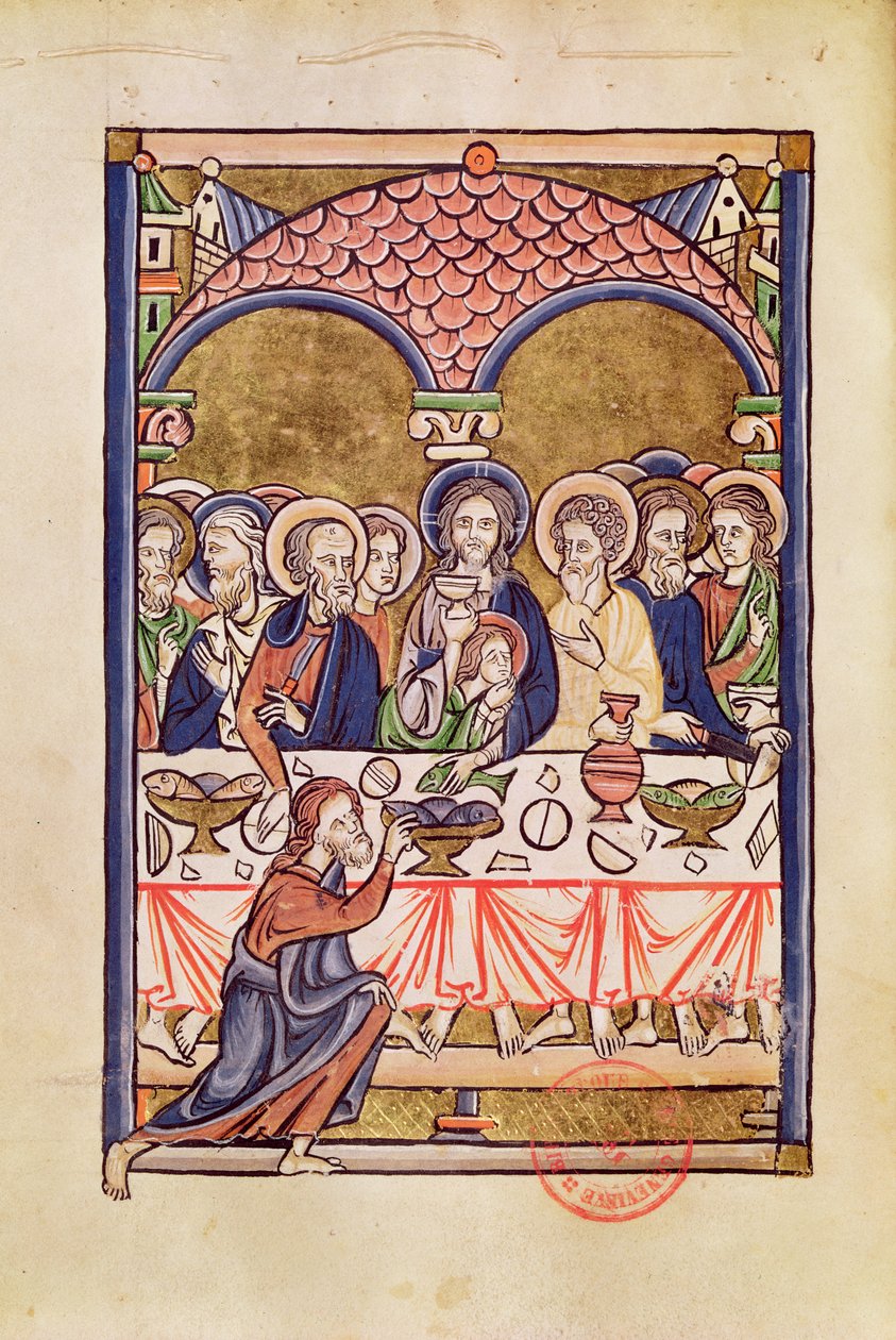 Ms 1273 fol.12v Het Laatste Avondmaal, uit een Psalter door French School
