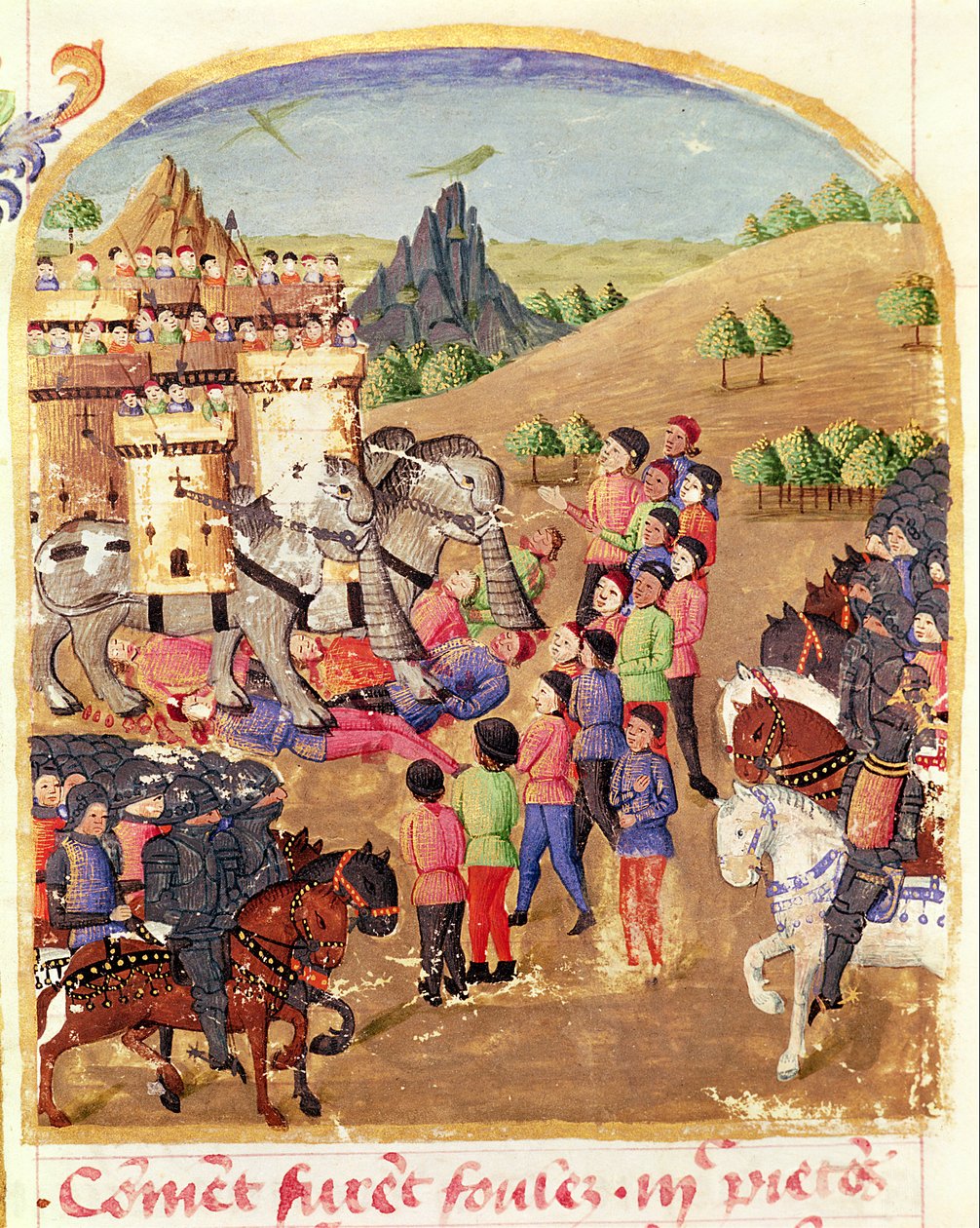 Ms 1335 fol.217 De Oorlogsolifanten, uit Vie d