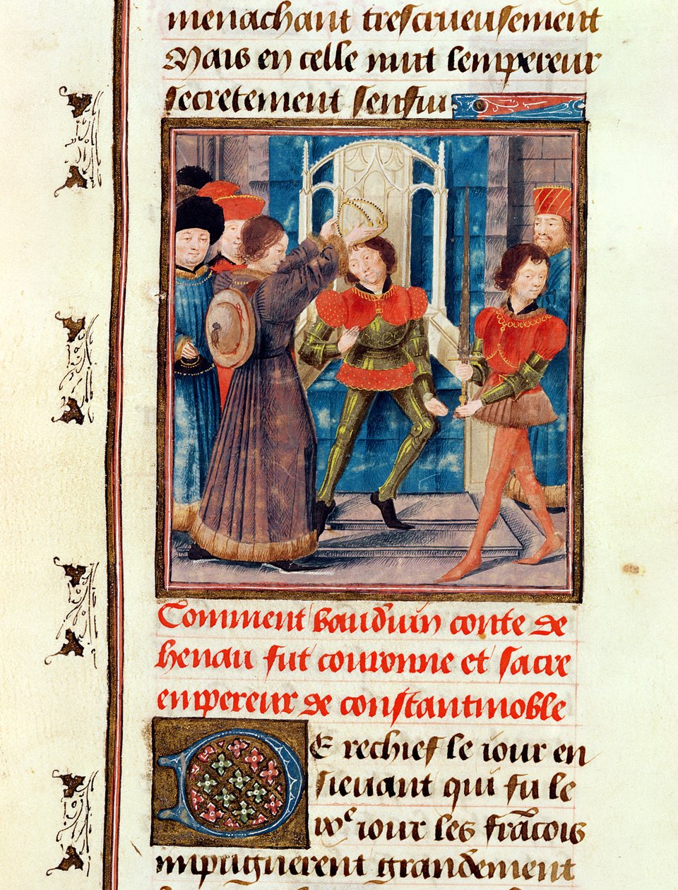 Hoe Boudewijn I, zesde graaf van Henegouwen, werd gekroond tot keizer van Constantinopel in 1204, uit de Histoire des Nobles Princes de Hainaut, door Jacques de Guise door French School