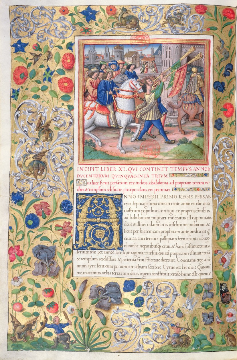 Ms. 1581 f. 211v Illustratie uit Boek XI (Van het eerste jaar van Cyrus tot de dood van Alexander de Grote), Hoofdstuk 1 van de Oudheden van de Joden (Antiquitates Judaicae) door Flavius Josephus - Hoe door French School