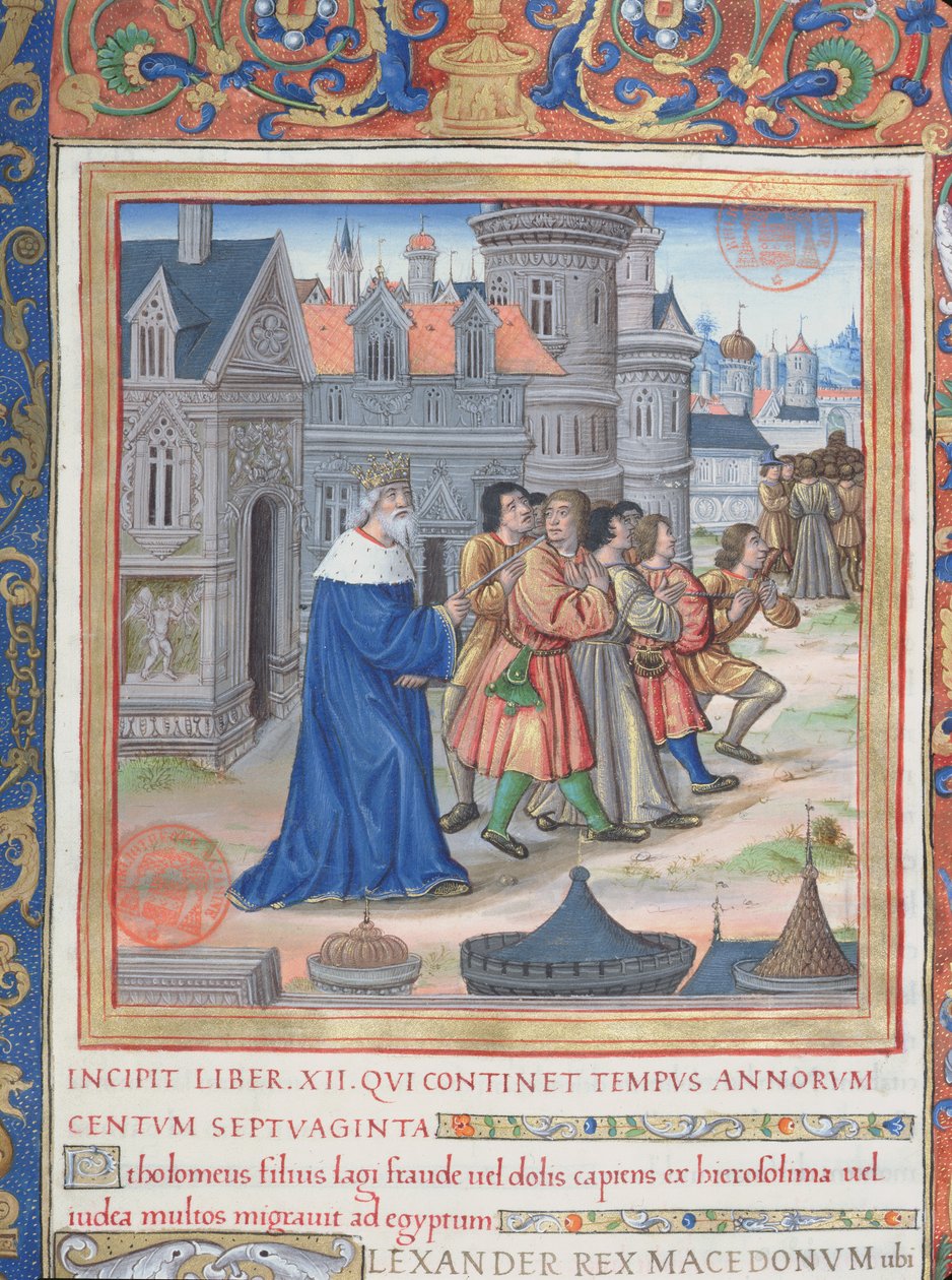 Ms. 1581 f. 228 Illustratie uit Boek XII (Van de dood van Alexander de Grote tot de dood van Judas Maccabeüs), Hoofdstuk 1 van de Oudheden van de Joden (Antiquitates Judaicae) door Flavius Josephus door French School