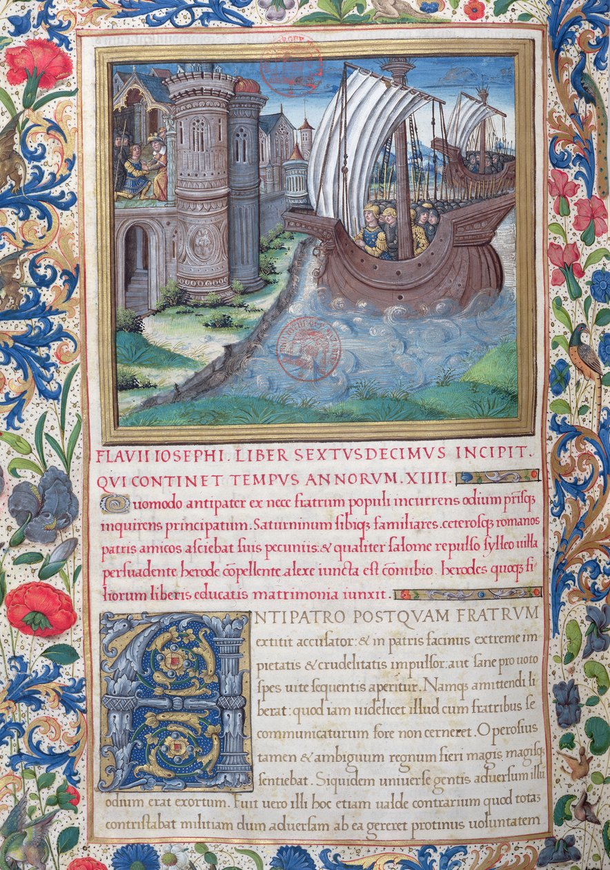 Ms. 1581 f. 326v Illustratie uit Boek XVI (Van de voltooiing van de Tempel door Herodes tot de dood van Alexander en Aristobulus), Hoofdstuk 1 van de Oudheden van de Joden (Antiquitates Judaicae) door door French School