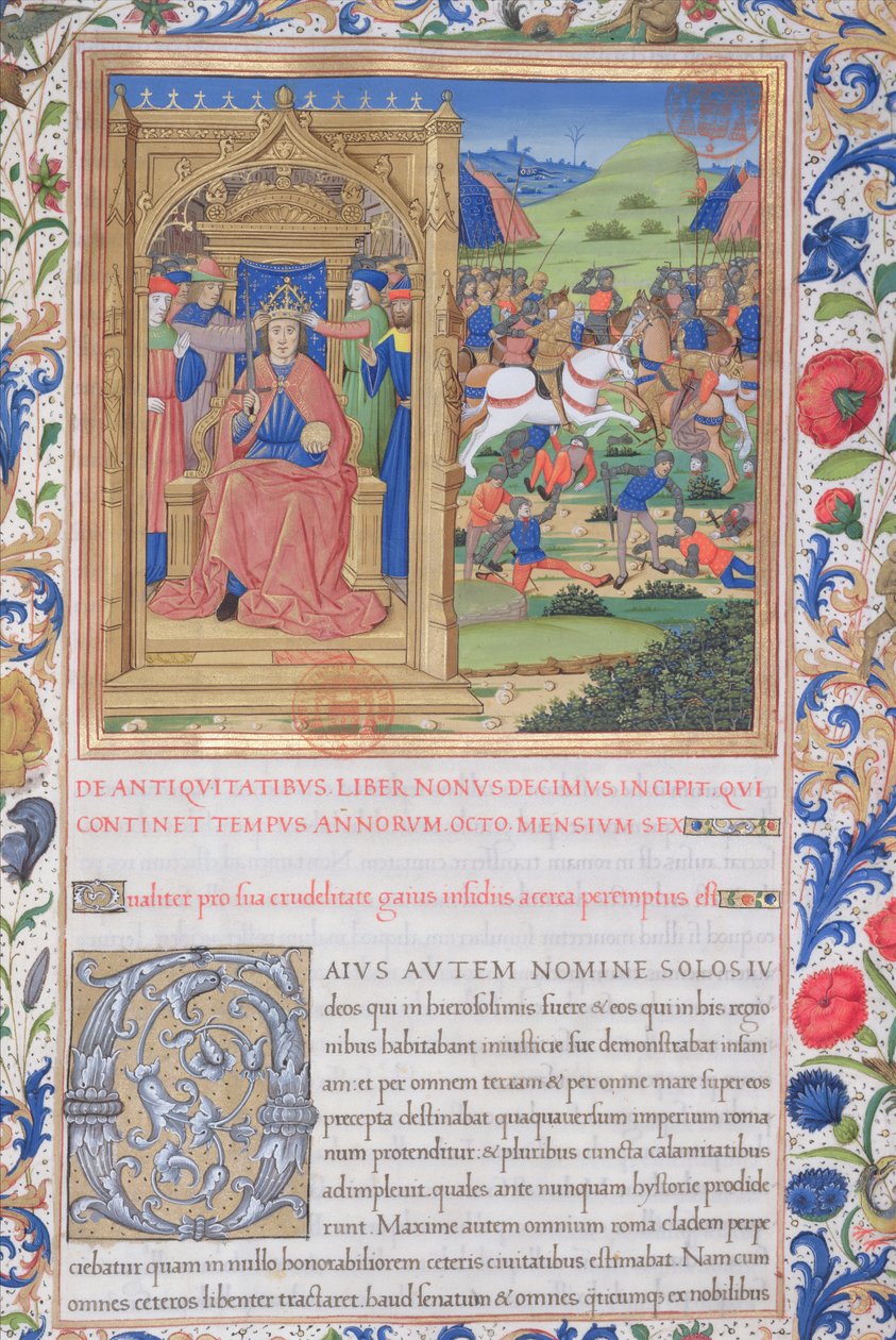 Ms. 1581 f. 371v Illustratie uit Boek XIX (Van het vertrek van de Joden uit Babylon tot Fadus de Romeinse procurator), Hoofdstuk 1 van de Oudheden van de Joden (Antiquitates Judaicae) door Flavius Jos door French School