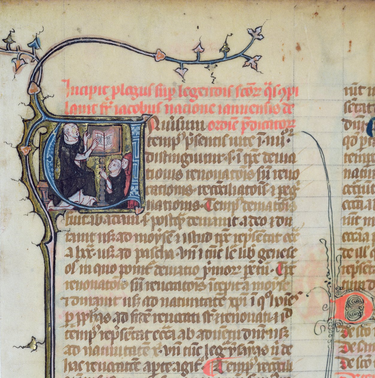 Ms 1721 Fol.1 Dominicaanse monnik die twee andere monniken onderwijst, uit Legenda Sanctorum Aurea door Jacques de Voragine door French School