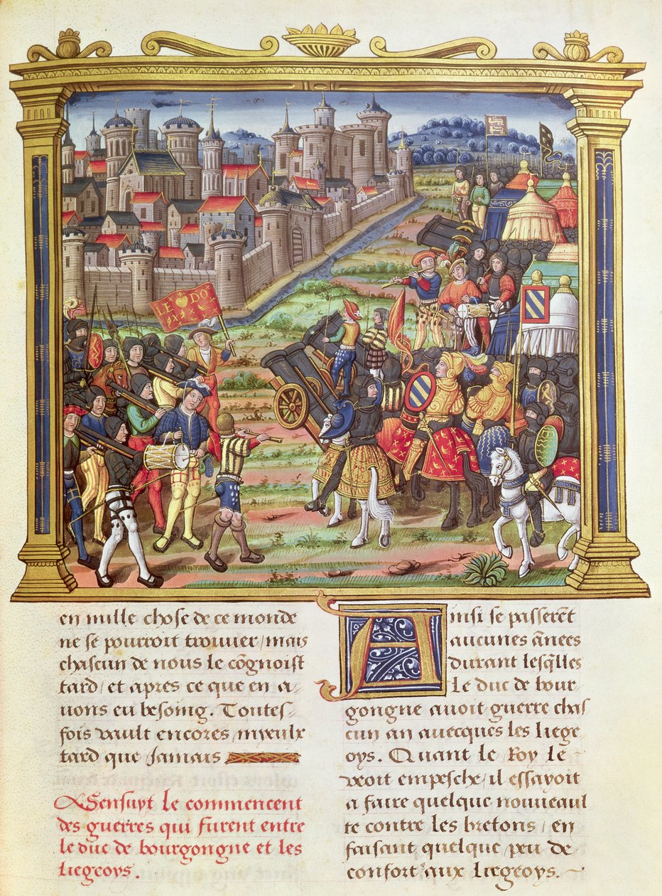 Oorlog tussen Karel de Stoute, hertog van Bourgondië en Luik, uit de Memoires van Philippe van Commines door French School