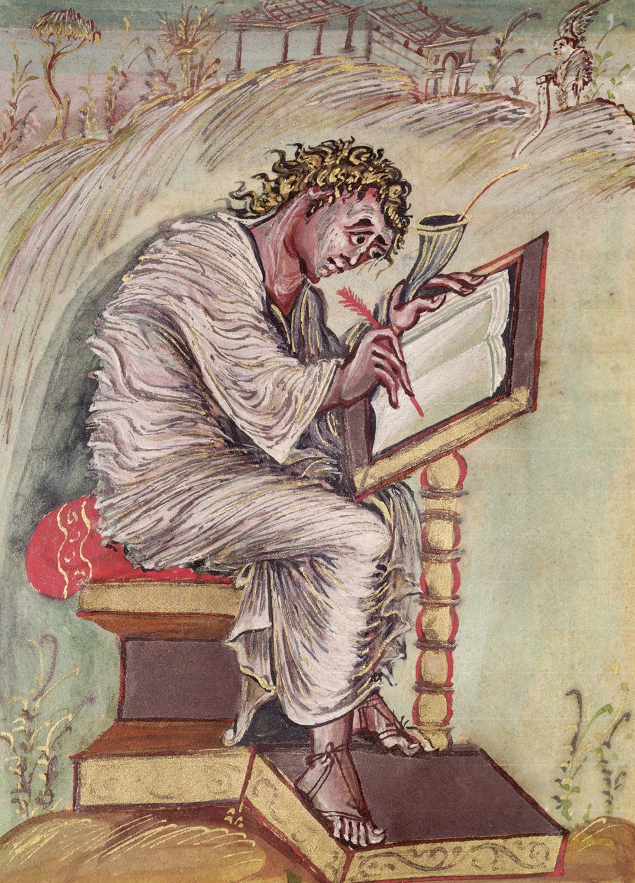 Ms 1 fol.18v St. Matteüs, uit de Ebbo Evangeliën, c.816-835 door French School