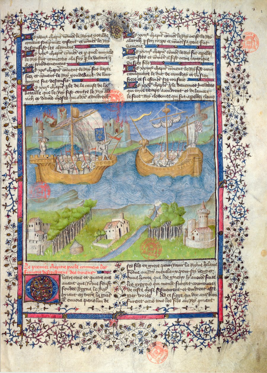 Ms 2028 fol. 2 De Trojaanse oorsprong van de Franse natie, uit de Grandes Chroniques de France door French School