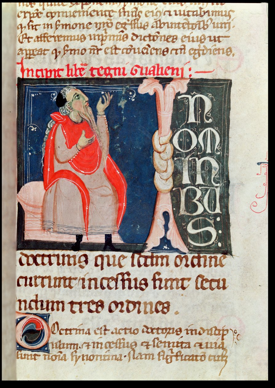 Ms. 2046 fol. 261 Een wetenschapper, illustratie aan het begin van Commentaren door Aliben Rhodonan op Ars Parva door Galenus (ca. 130-ca. 201) door French School