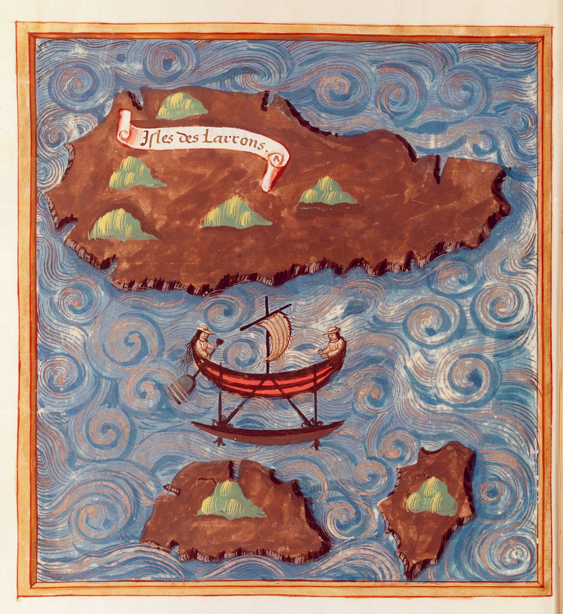 Ms 24224 Fol.20v Kaart van de Ladrones-eilanden, uit een verslag van de reis van Ferdinand Magellan door French School