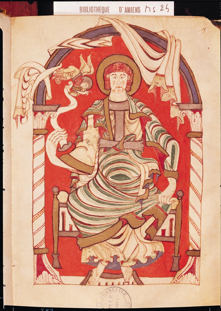 Ms 24 fol.15 St. Matteüs, illustratie uit het Evangelie van de Abdij van Corbie door French School
