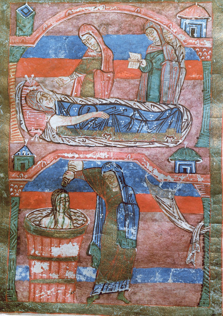 Ms 250 Vrouw met waterzucht genezen door de baden van St. Radegund, uit Het leven van St. Radegund door French School