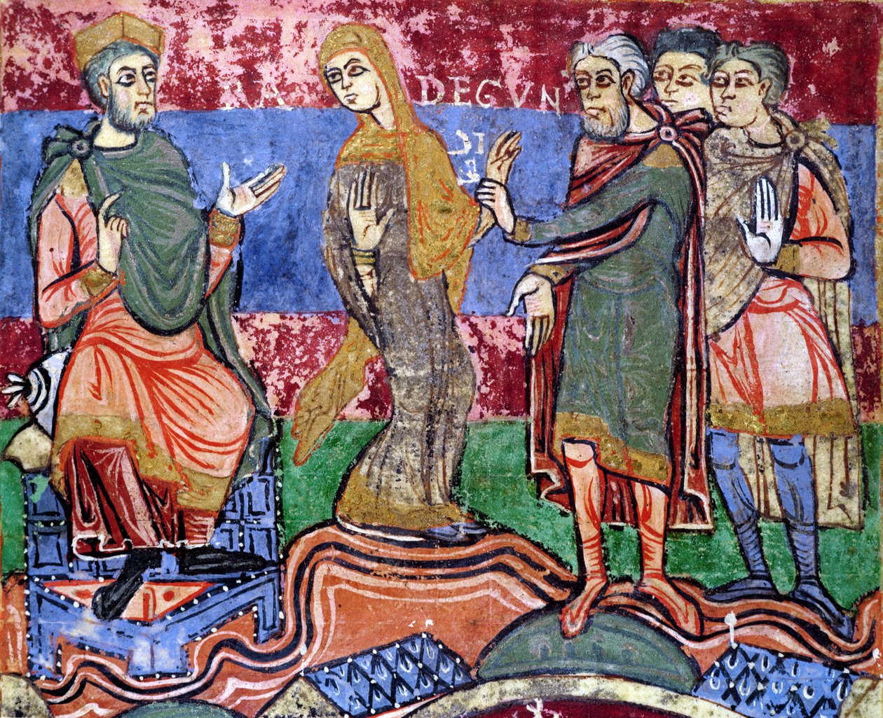 St. Radegund (518-87) geleid voor Clothar I (497-561) uit het leven van St. Radegund door French School