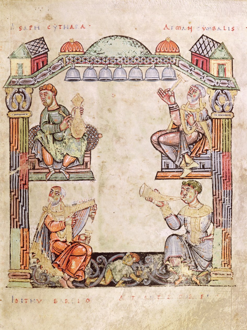 Ms 2 fol.11 (6) Vier muzikanten, uit een getijdenboek door French School