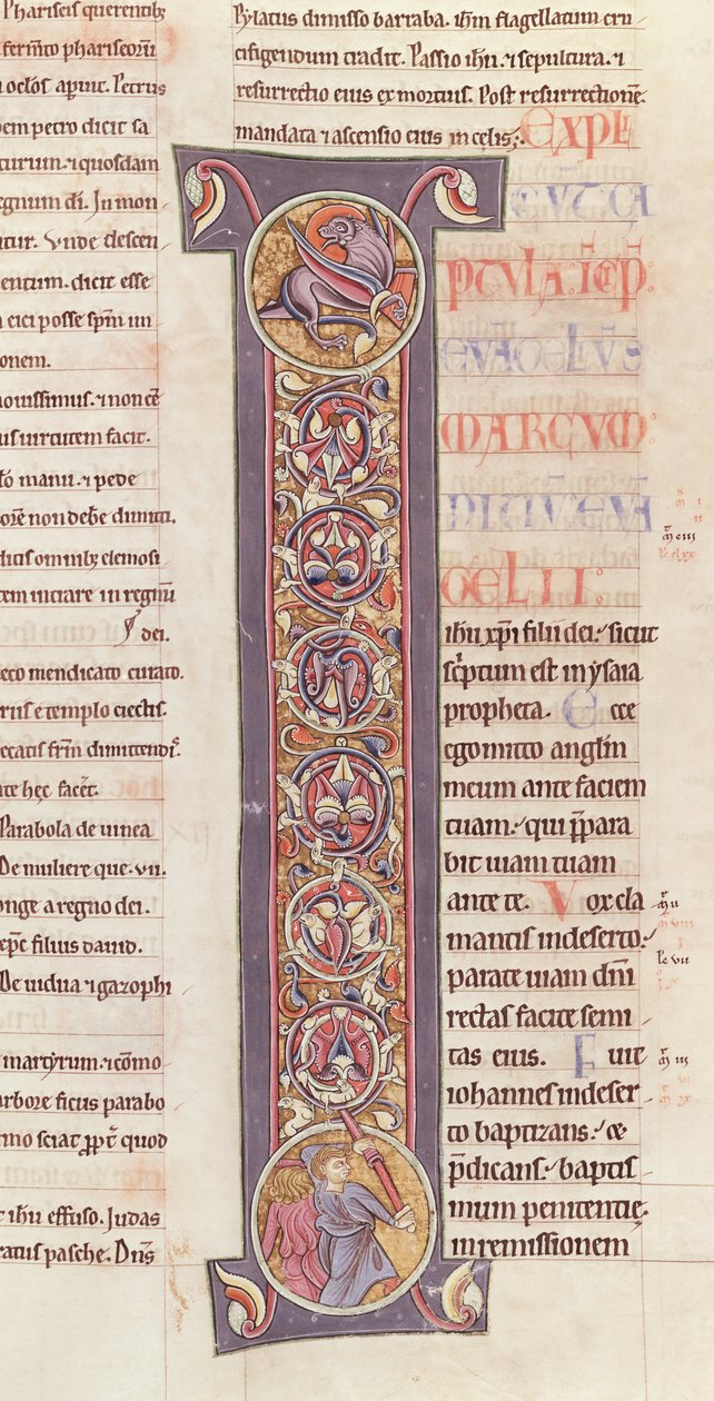 Ms 2 fol.175 t.2 Het Evangelie van St. Marcus, uit de Bijbel van het Klooster van Saint-Andre aux-Bois door French School