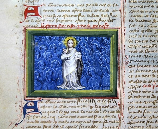 God omringd door engelen, uit de Bijbel des Grands Augustins door French School
