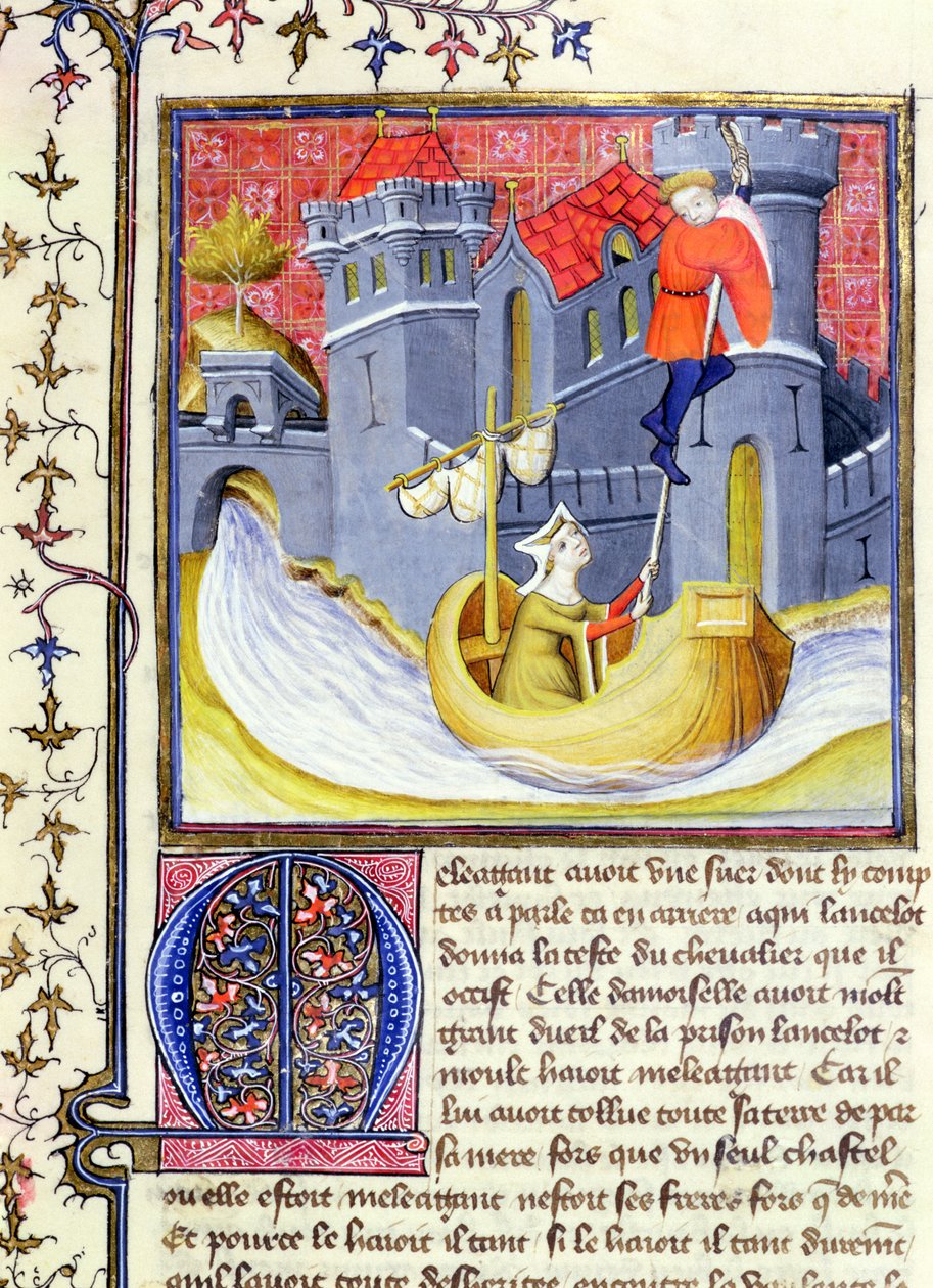 Ms 3480 Ridder ontsnapt uit een kasteel met de hulp van een dame, uit het Livre de Messire Lancelot du Lac door French School