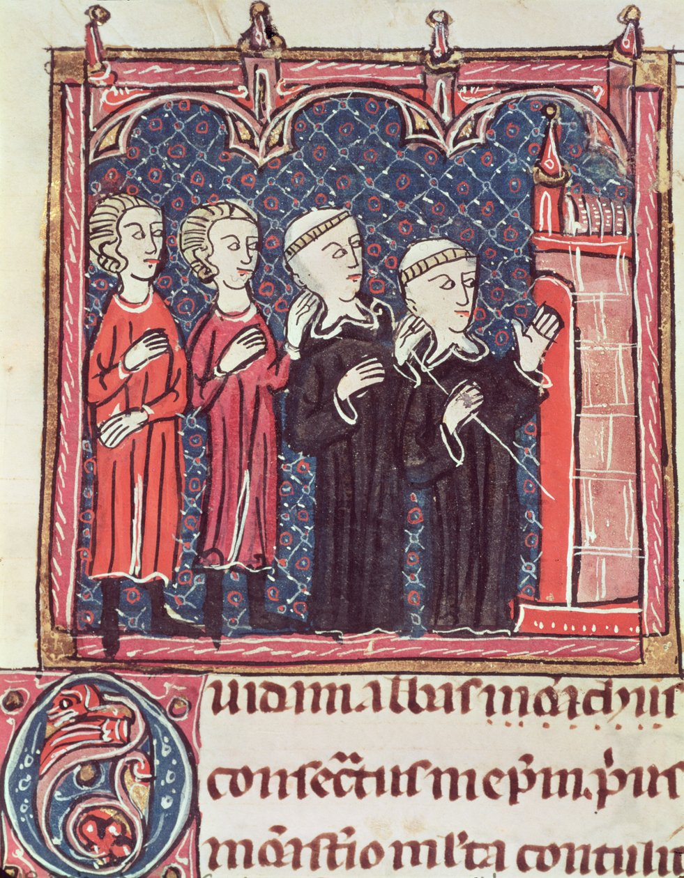 Ms 372 fol.47v De stichting van een klooster, uit Decrets de Gratien door French School